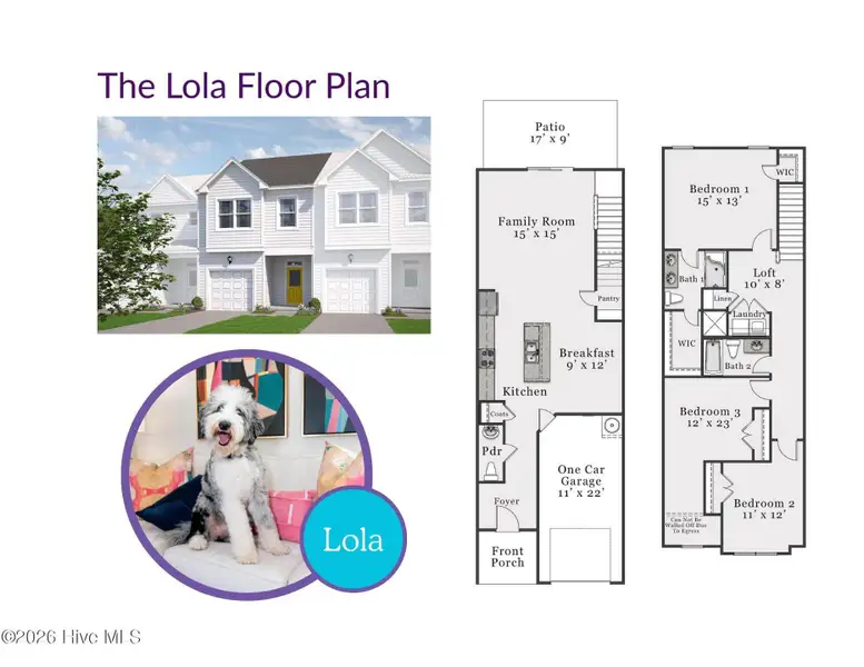 2D floor plan layout of this home in Coastal Haven Townes, Leland, NC (Image 4).