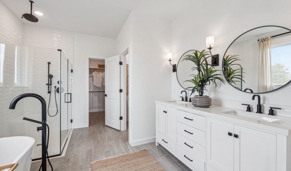 Primary bath with matte black fixtures Primary bath with matte black fixtures