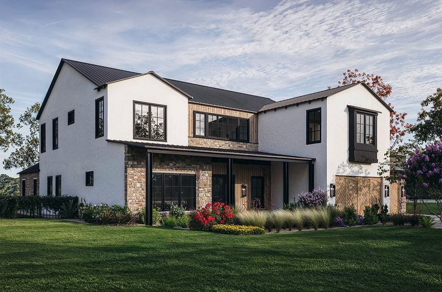 Representative exterior photo of a completed home built from the Vista by Milestone Community Builders in The Overlook at Westlake, Austin, TX (Image 2). Representative exterior photo of a completed home built from the Vista by Milestone Community Builders in The Overlook at Westlake, Austin, TX (Image 2).