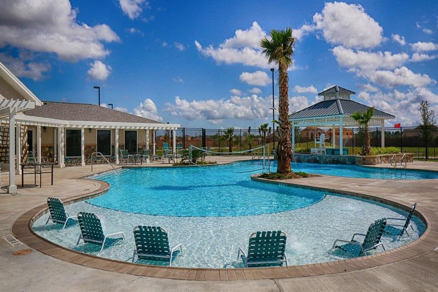 The private community pool located by the standalone clubhouse.