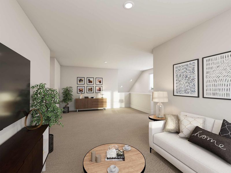Representative furnished interior of a home built from the The Canopy by David Weekley Homes in Reserve at Park Row, Houston (Image 4). Representative furnished interior of a home built from the The Canopy by David Weekley Homes in Reserve at Park Row, Houston (Image 4).