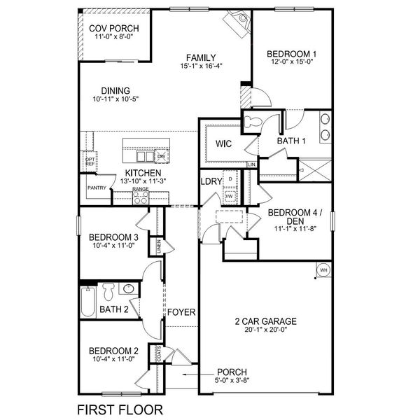 2D floor plan layout of this home in Hunters Ridge, Woodruff, SC (Image 5).