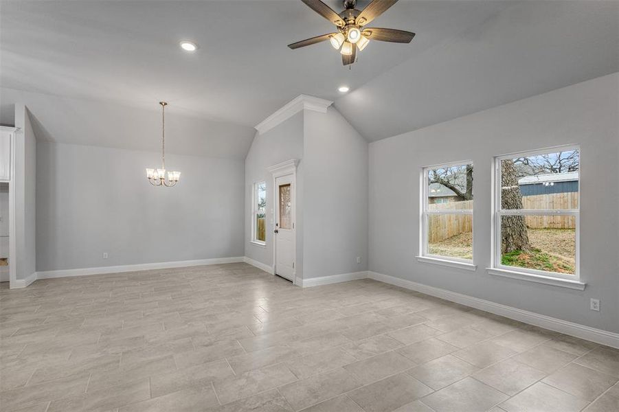 Living Room open to Dining and Kitchen area