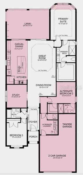 Structural options added include: Tray ceiling package, tandem garage, gourmet kitchen, alternate primary suite bay window, casual dining extension, study in place of flex, extended covered outdoor living, 8' interior doors, single pocket doors and double pocket doors.