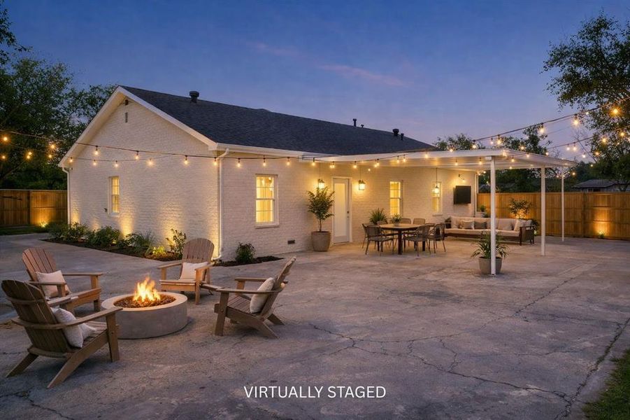 Virtually Staged to show one of many possibilities for this highly flexible backyard!