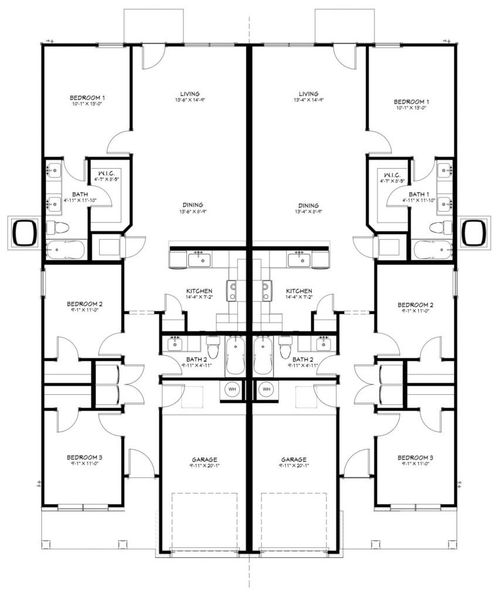 2D floor plan layout of this home in Ridge at Knob Creek Duplexes, Temple, TX (Image 3).
