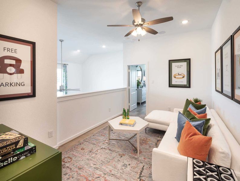 Representative furnished interior of a home built from the Derby Plan by Highland Homes in Bridgeland Central: The Cottages, Cypress (Image 28).