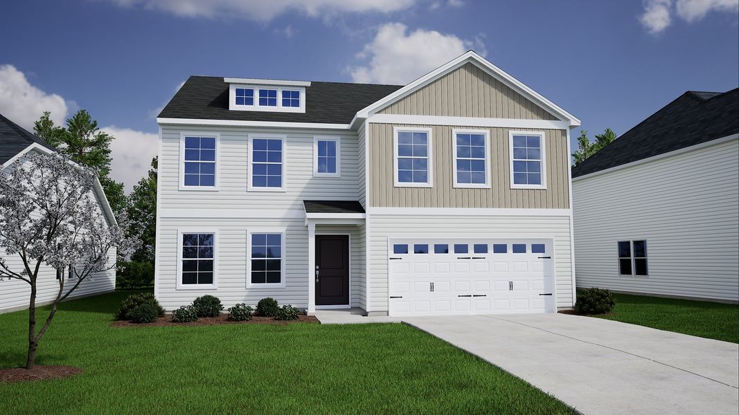 Representative exterior photo of a completed home built from the Wilkinson - Genesis Value Collection by Mungo Homes in Ellington, Elgin, SC (Image 15). Representative exterior photo of a completed home built from the Wilkinson - Genesis Value Collection by Mungo Homes in Ellington, Elgin, SC (Image 15).