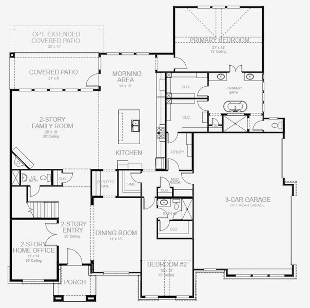 2D floor plan layout for the 4134A by Perry Homes in Thornebrook 1 Acre, Bulverde, TX (Image 2). 2D floor plan layout for the 4134A by Perry Homes in Thornebrook 1 Acre, Bulverde, TX (Image 2).