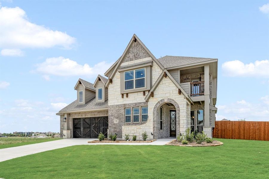 Front exterior of a new home in The Oasis at North Grove 75-80, Waxahachie, TX, highlighting curb appeal (Image 23). Front exterior of a new home in The Oasis at North Grove 75-80, Waxahachie, TX, highlighting curb appeal (Image 23).