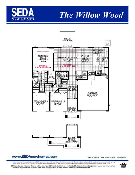 2D floor plan layout for the Willow Wood by SEDA New Homes in Weston Woods, Jacksonville, FL (Image 3).