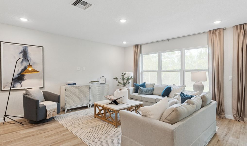 Great room with tile floor