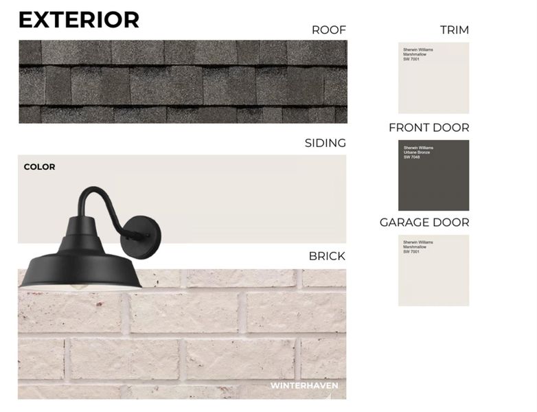 Exterior Finishes and Materials Schedule. Detailing roof, siding, trim, door, and brick specifications for the property Exterior Finishes and Materials Schedule. Detailing roof, siding, trim, door, and brick specifications for the property