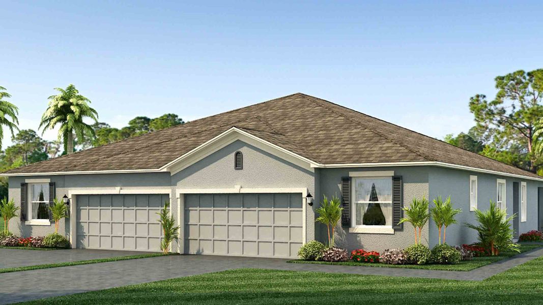 Front exterior of a new home in Coddington, Bradenton, FL, highlighting curb appeal (Image 2). Front exterior of a new home in Coddington, Bradenton, FL, highlighting curb appeal (Image 2).