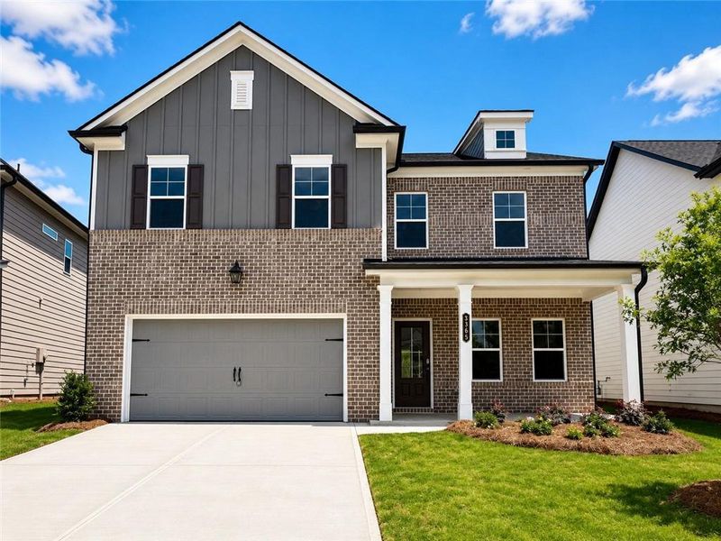 Front exterior of a new home in Ponderosa Farms Estates, Gainesville, GA, highlighting curb appeal (Image 20).