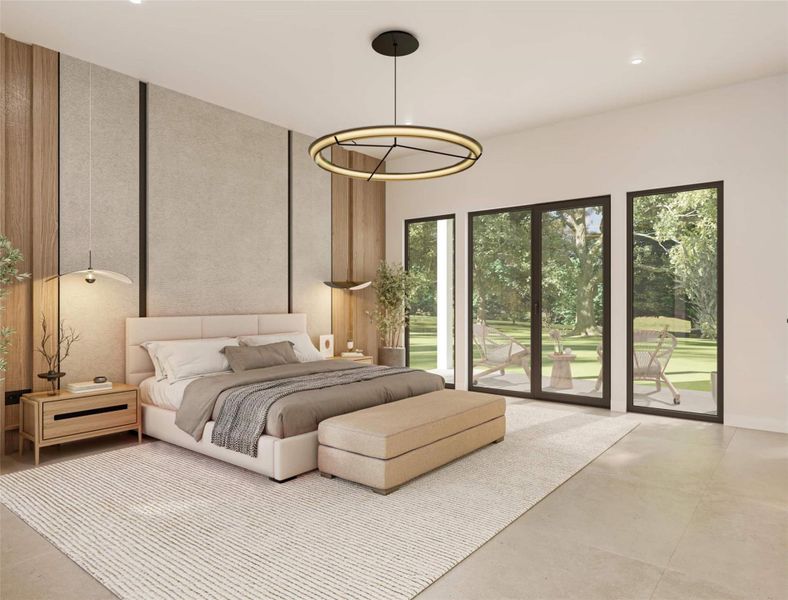 Bedroom with access to outside and recessed lighting Bedroom with access to outside and recessed lighting