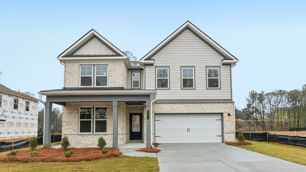 Representative exterior photo of a completed home built from the Wynwood by DRB Homes in Hamilton Lakes, Loganville, GA (Image 26).
