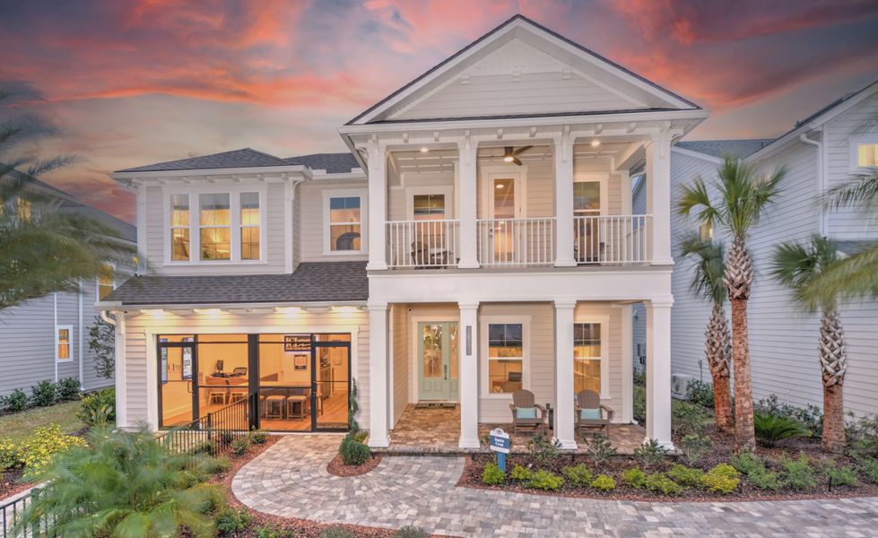 Front exterior of a new home in Seabrook Village II, Ponte Vedra, FL, highlighting curb appeal (Image 1). Front exterior of a new home in Seabrook Village II, Ponte Vedra, FL, highlighting curb appeal (Image 1).