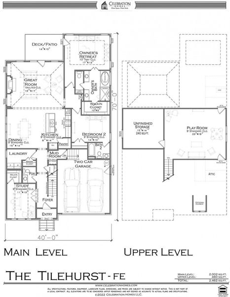 2D floor plan layout for the Tilehurst by Celebration Homes in Harvest Point, Spring Hill, TN (Image 5).