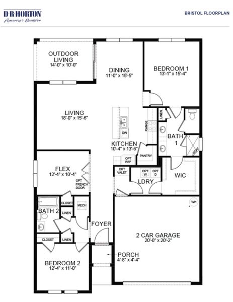 2D floor plan layout for the Bristol by D.R. Horton in Cypress Bay West, Palm Bay, FL (Image 3). 2D floor plan layout for the Bristol by D.R. Horton in Cypress Bay West, Palm Bay, FL (Image 3).
