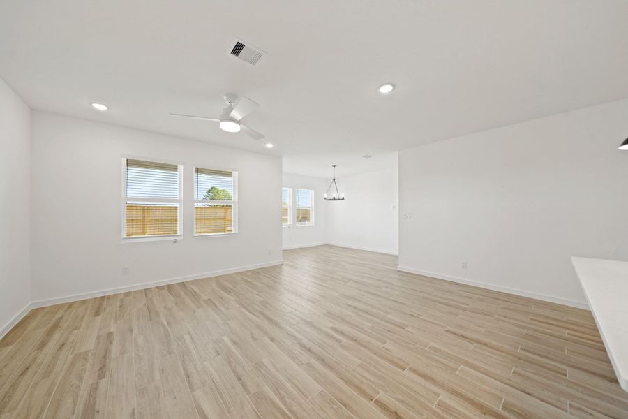 Bright and open great room and dining area