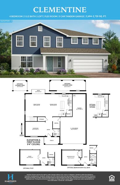 2D floor plan layout for the Clementine by Hartizen Homes in Eden Crest, Apopka, FL (Image 5).