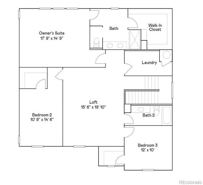 2D floor plan layout of this home in Eastcreek Farm: The Camden Collection, Thornton, CO (Image 2).