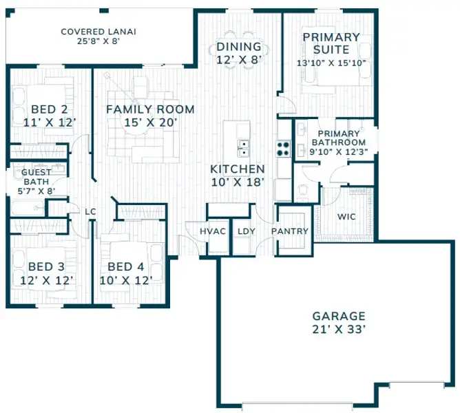 2D floor plan layout for the Heron X3 by Estela Living in Palm Coast, Palm Coast, FL (Image 3).