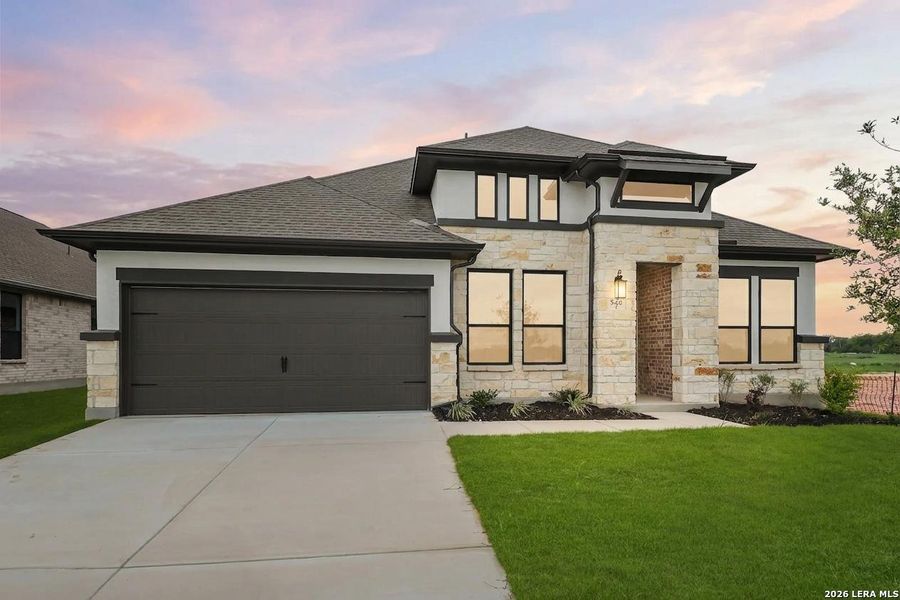 Front exterior of a new home in Buffalo Crossing, Cibolo, TX, highlighting curb appeal (Image 28).