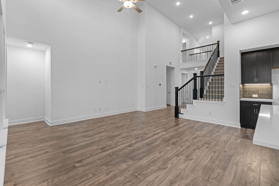 Family Room with soaring ceiling