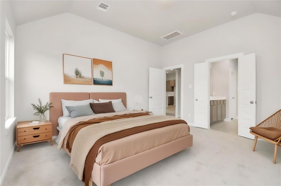 *Virtually Staged* Primary Bedroom. Sample photo of completed home with similar floor plan. Actual colors and selections may vary. *Virtually Staged* Primary Bedroom. Sample photo of completed home with similar floor plan. Actual colors and selections may vary.