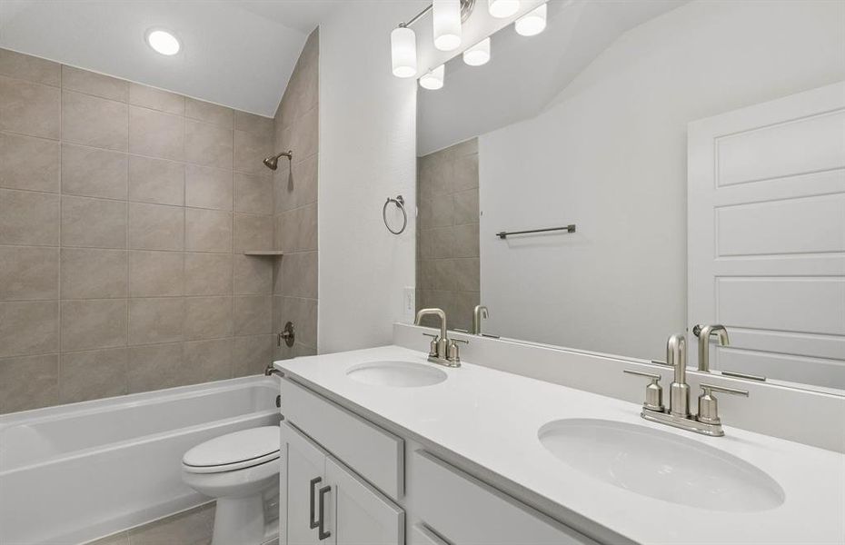 Secondary bath with two vanities