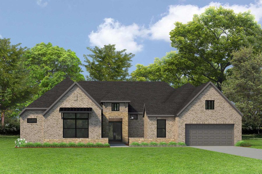Front exterior of a new home in Briarley - Regency Collection, Montgomery, TX, highlighting curb appeal (Image 19). Front exterior of a new home in Briarley - Regency Collection, Montgomery, TX, highlighting curb appeal (Image 19).