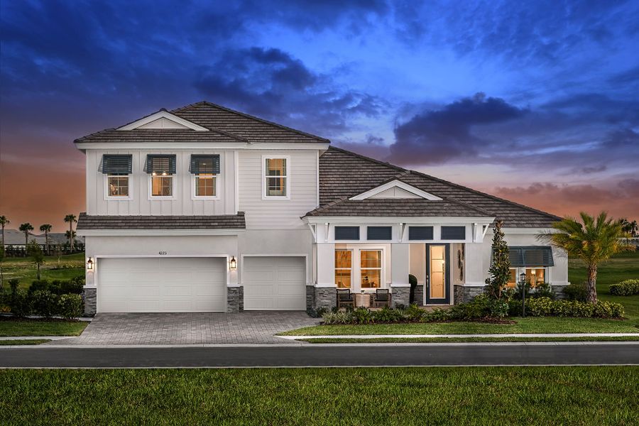 Representative exterior photo of a completed home built from the Key West II by Homes by WestBay in Star Farms at Lakewood Ranch, Lakewood Ranch, FL (Image 26).