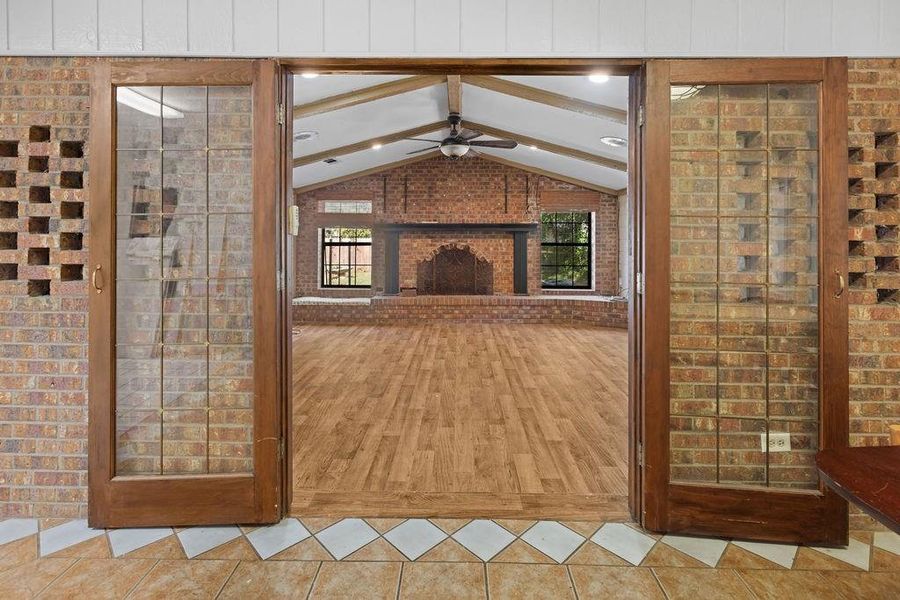 French doors from dining to living room