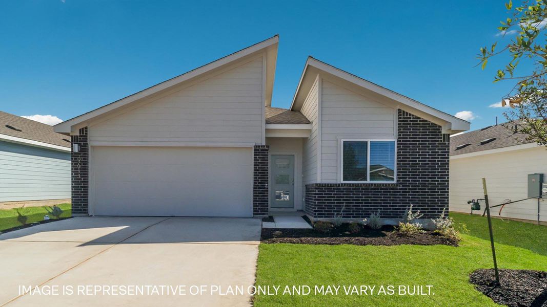 Front exterior of a new home in Trails at Wildhorse, Austin, TX, highlighting curb appeal (Image 2). Front exterior of a new home in Trails at Wildhorse, Austin, TX, highlighting curb appeal (Image 2).