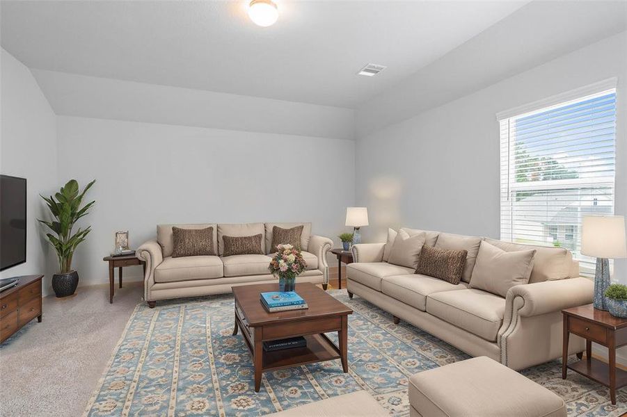 This spacious and bright room features custom paint with gorgeous plush carpet, and a very large window! With the ample amount of space provided, you can turn this area into anything! From a media room to a children's play room, the possibilities are endless!