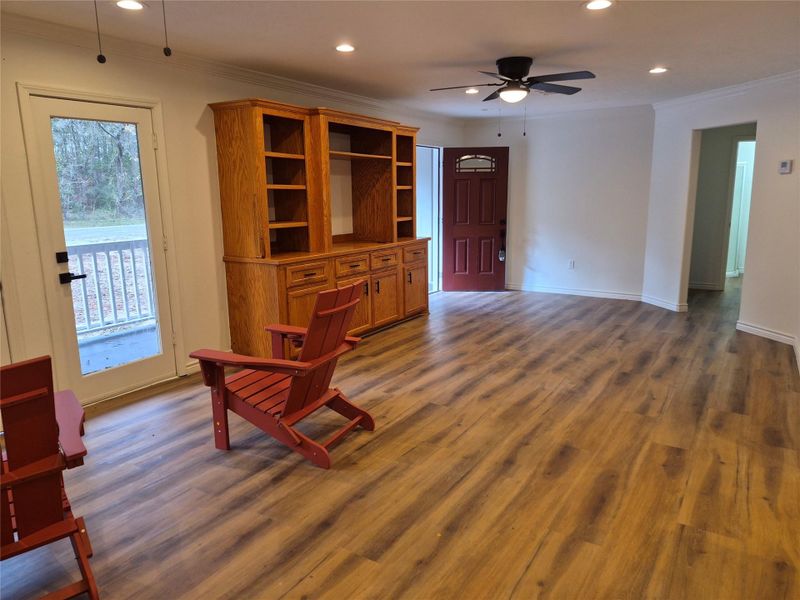 Living room with built in cabinets
