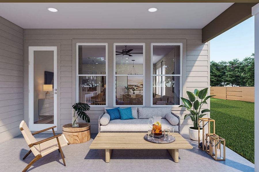 Exterior details and patio area of a home in Arbor Collection at Heritage, Dripping Springs (Image 2).