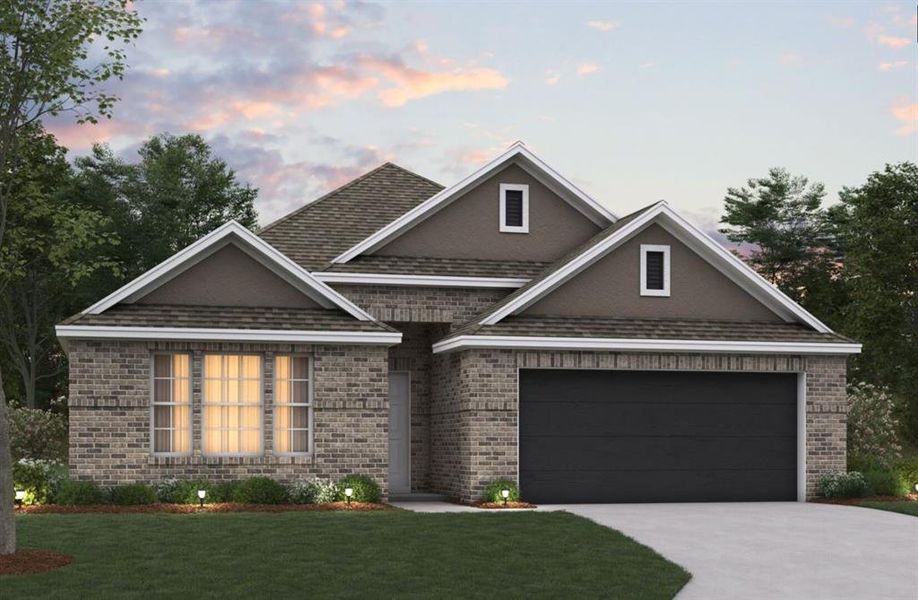 Front exterior of a new home in Hunters Ridge, Crowley, TX, highlighting curb appeal (Image 1).