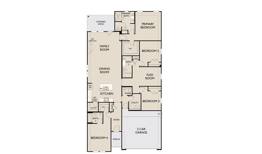 2D floor plan layout for the Meridian by Ashton Woods in Wildflower Ranch, Justin, TX (Image 5).
