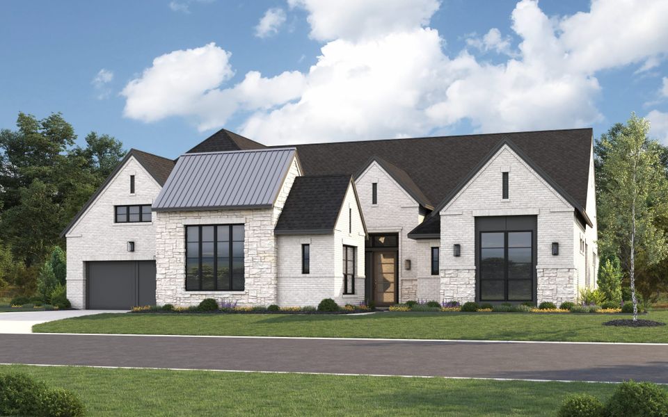 Representative exterior photo of a completed home built from the 7012 by Tradition Homes in Furst Ranch – 80′ Lots, Prosper, TX (Image 4).