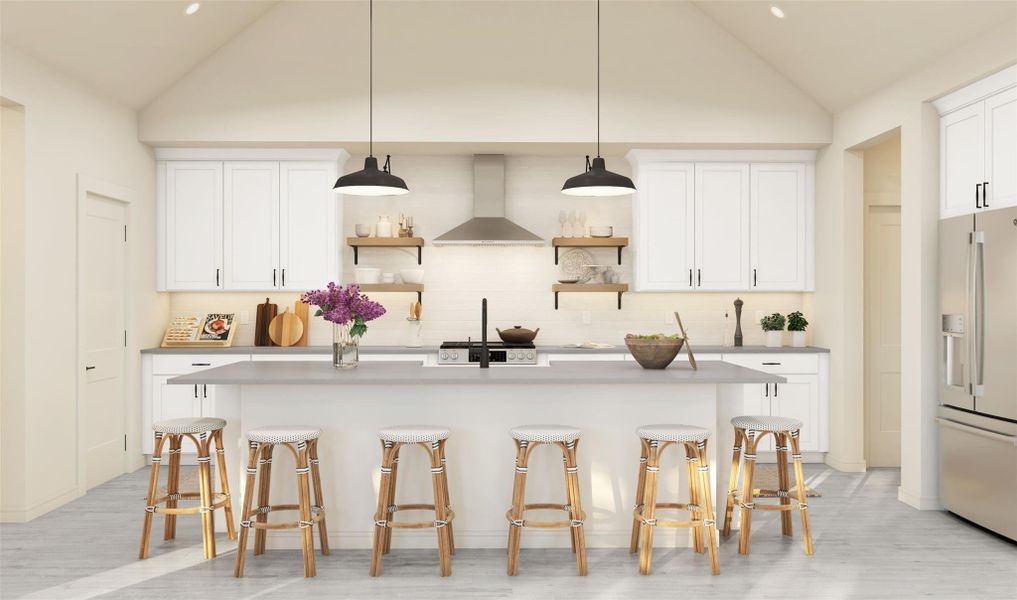 Stylish island kitchen with white cabinets and quartz counters (*Artist rendering used for illustration purposes only.) Stylish island kitchen with white cabinets and quartz counters (*Artist rendering used for illustration purposes only.)