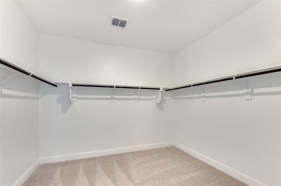 Walk in closet with light carpet