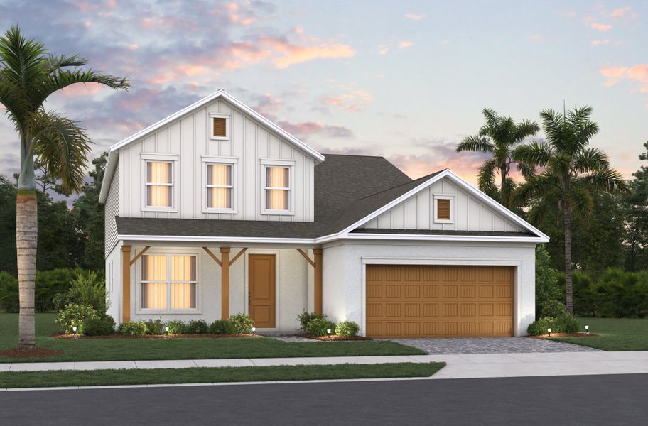 Representative exterior photo of a completed home built from the Newbury I by Beazer Homes in Estates at Lake Jesup, Sanford, FL (Image 5).
