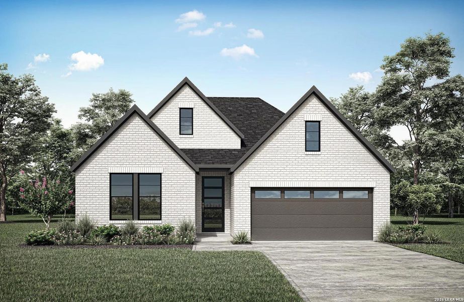 Front exterior of a new home in Haby Hill 50s, San Antonio, TX, highlighting curb appeal (Image 1). Front exterior of a new home in Haby Hill 50s, San Antonio, TX, highlighting curb appeal (Image 1).