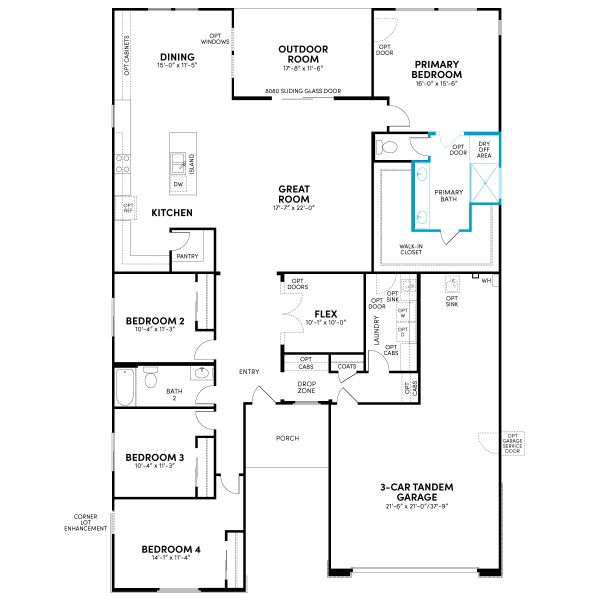 Floor 1: Walk-In Shower at Primary Bath Option