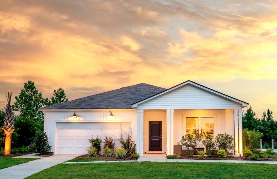 The Ibis TD109  with bright pendant lighting over the garage door. Model  Representation