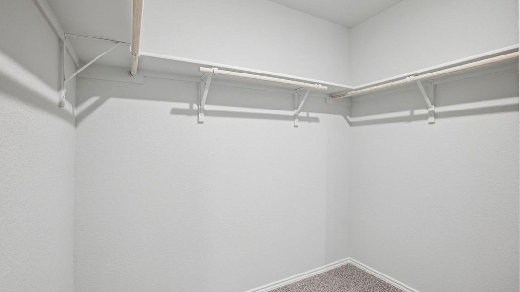 A spacious, naturally illuminated walk-in closet offers ample storage and organization. A spacious, naturally illuminated walk-in closet offers ample storage and organization.