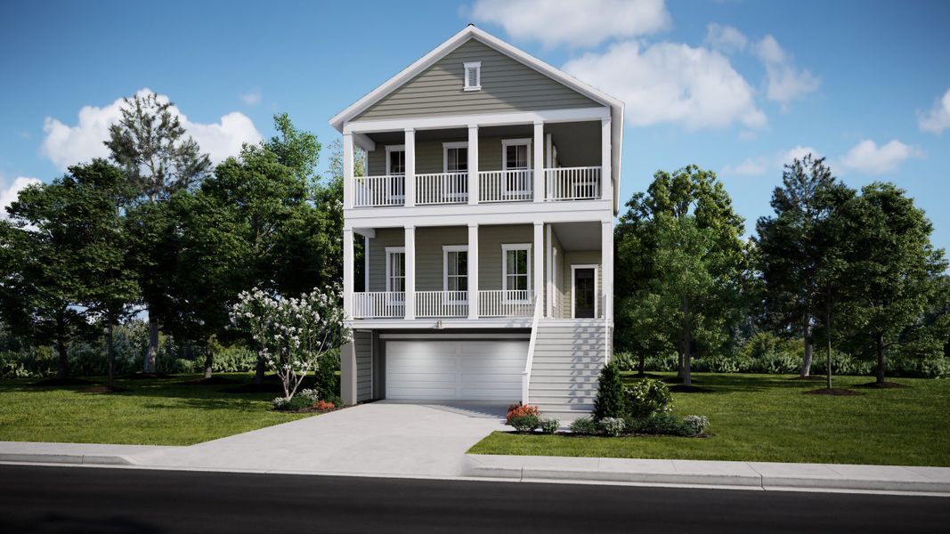 Front exterior of a new home in Heron's Walk at Summers Corner, Summerville, SC, highlighting curb appeal (Image 1). Front exterior of a new home in Heron's Walk at Summers Corner, Summerville, SC, highlighting curb appeal (Image 1).